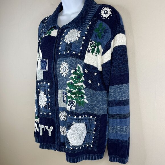 Vintage Heirloom Collectibles HOLIDAY SNOWMAN Sweater Size L Zip Cardigan Frosty - Picture 3 of 14